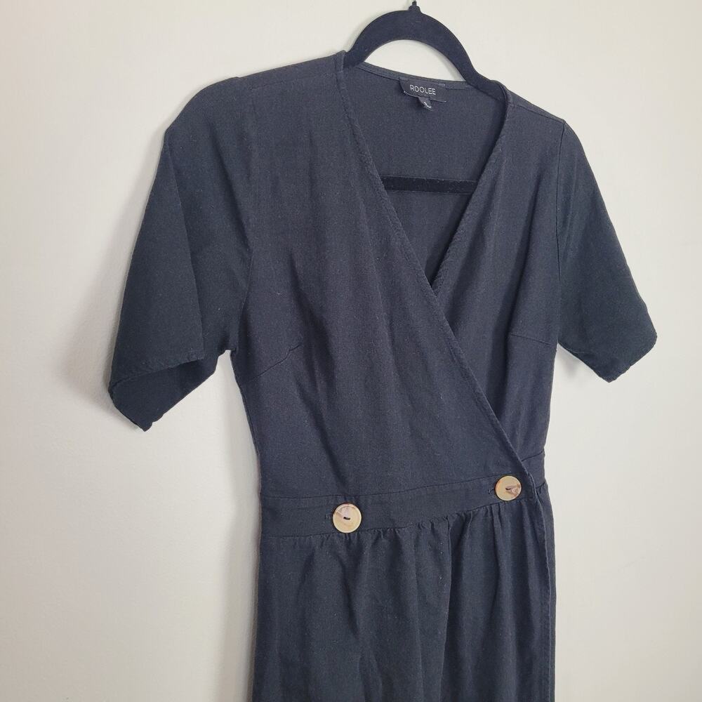 Roolee Women’s Small Black Linen Blend Midi Dress Nursing Friendly - Picture 4 of 6